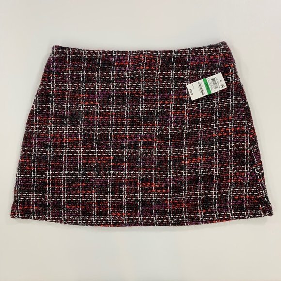 Maison Jules Women's L Skirt Mini Tweed A-Line Skirt Black Plaid Multi L - Picture 2 of 8